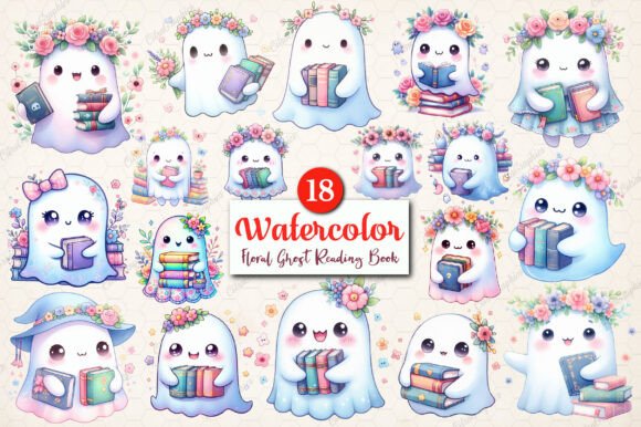 Download Floral Ghost Reading Book Clipart Bundle - Premium Resources