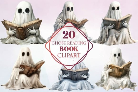 Download Watercolor Ghost Reading Book Clipart - Watercolor ghost reading Collection