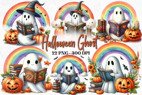 Download Watercolor Ghost Reading a Book Clipart - Watercolor ghost reading Collection