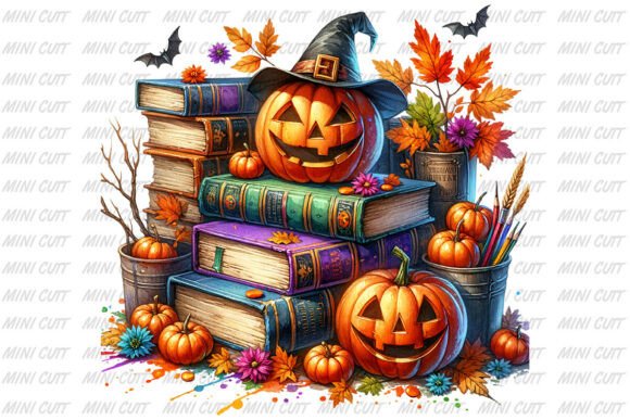 Download Watercolor Ghost Pumpkin Books Clipart - Premium Resources