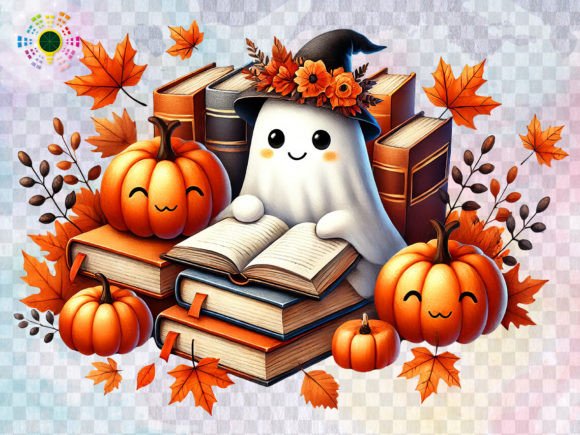 Download Ghost Reading Book with Cozy Fall Scene - Premium Resources