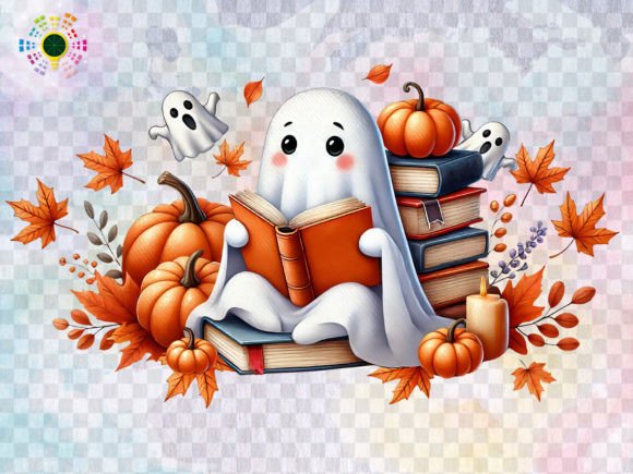 Download Ghost Reading Book with Cozy Fall Scene - Premium Resources
