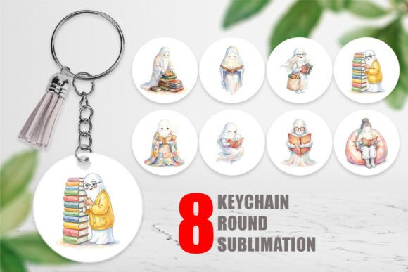 Download Watercolor Ghost with Books Keychain - Premium Resources