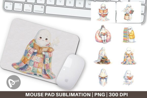 Download Watercolor Reading Ghost Mouse Pad PNG - Premium Bundle