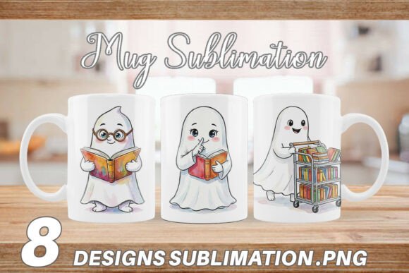 Download Watercolor Ghost with Books Mug Wrap - Premium Resources