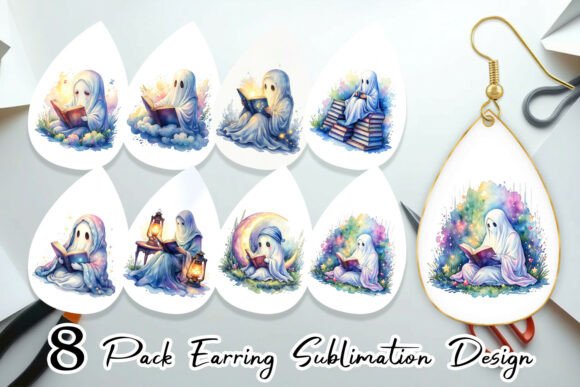 Download Watercolor Reading Ghost Earring PNG - Premium Resources